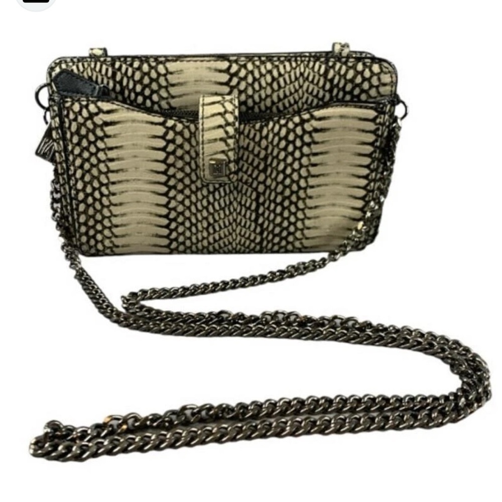 ANTONIO MELANI Black and Gray Snake Print Clutch
